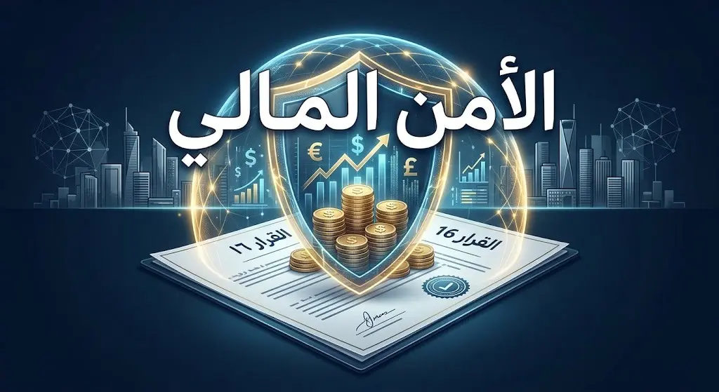 تصميم تعبيري يجسد الإطار التشريعي الجديد لحماية الأمن المالي وحفظ الأصول الجنائية وفق قرار مجلس الوزراء رقم 16.
