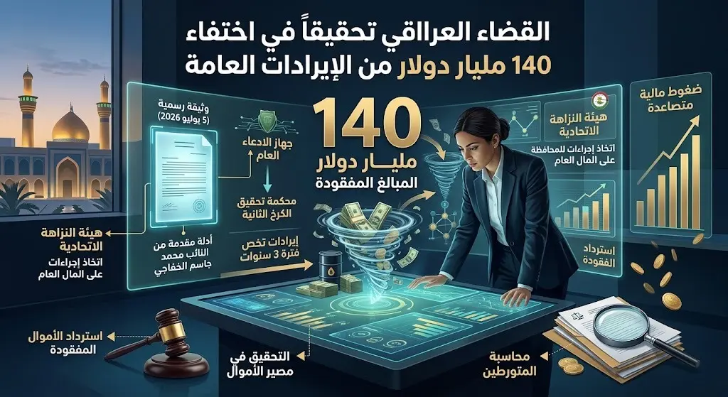 القضاء العراقي يفتح تحقيقا في اختفاء إيرادات عامة بقيمة 140 مليار دولار وسط ضغوط مالية متصاعدة
