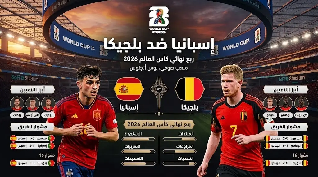 القنوات الناقلة لمباراة إسبانيا ضد بلجيكا في كأس العالم 2026