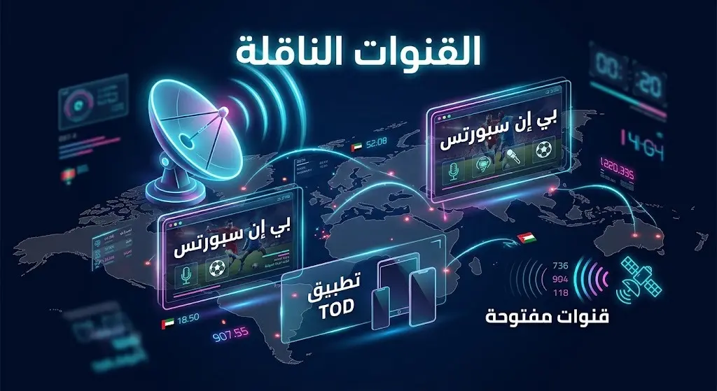 تصميم بصري يستعرض القنوات المشفرة والمفتوحة الناقلة لمباراة إسبانيا وفرنسا