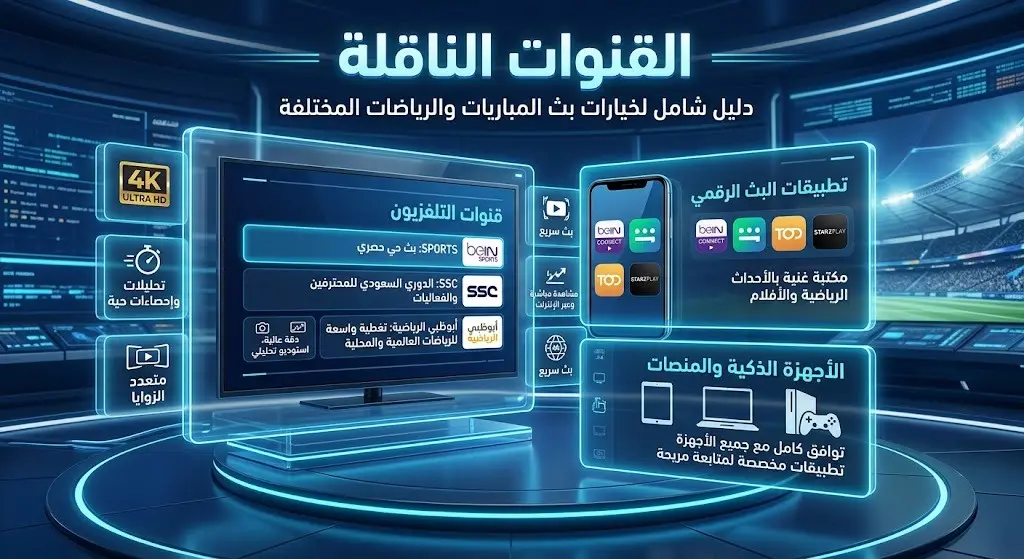 تصميم بصري يبرز القنوات والمنصات الرقمية الناقلة لمباراة الاتحاد الودية
