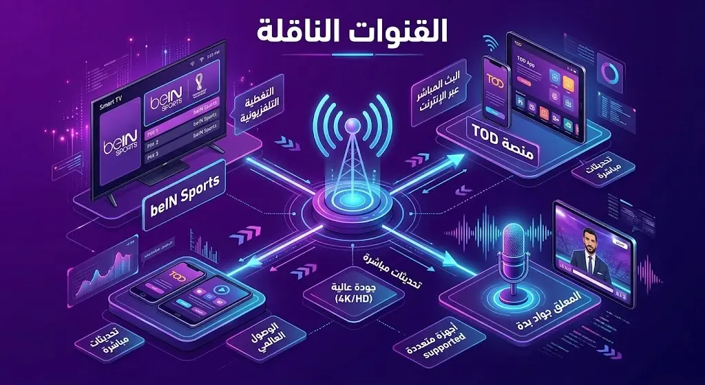 إنفوجرافيك يستعرض القنوات الرياضية والمنصات الرقمية الناقلة لمباراة المغرب ضد كندا.