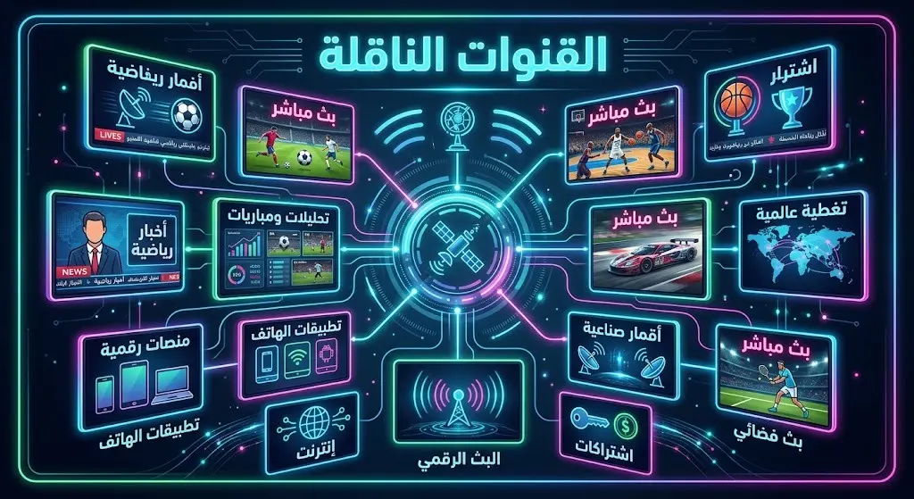 تصميم إنفوجرافيك يستعرض المنصات الرقمية والقنوات الناقلة لمباراة النصر وميريدا.