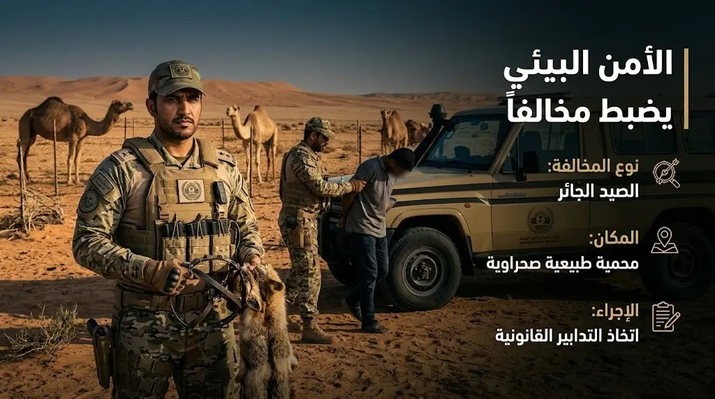 القوات الخاصة للأمن البيئي تفرض غرامة 500 ريال عن كل متن إبل بعد ضبط مخالف داخل محمية الإمام تركي
