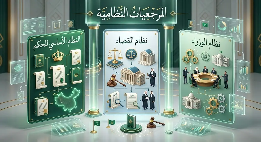 إنفوجرافيك يوضح المرجعيات النظامية لقرار التعيين والتي تشمل النظام الأساسي للحكم ونظام القضاء ونظام الوزراء.