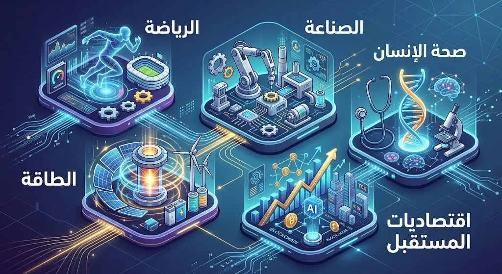 تصميم بصري يستعرض المسارات الخمسة المستهدفة لبرامج موهبة: الرياضة، الصناعة، الطاقة، صحة الإنسان، واقتصاديات المستقبل.