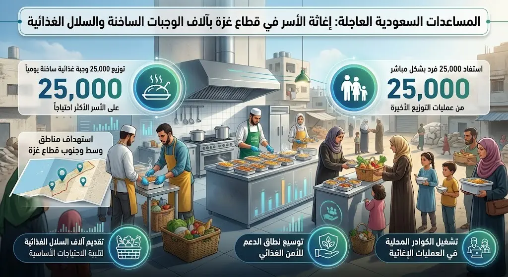 المساعدات السعودية العاجلة تواصل إغاثة الأسر المتضررة في قطاع غزة بآلاف الوجبات الساخنة والسلال الغذائية