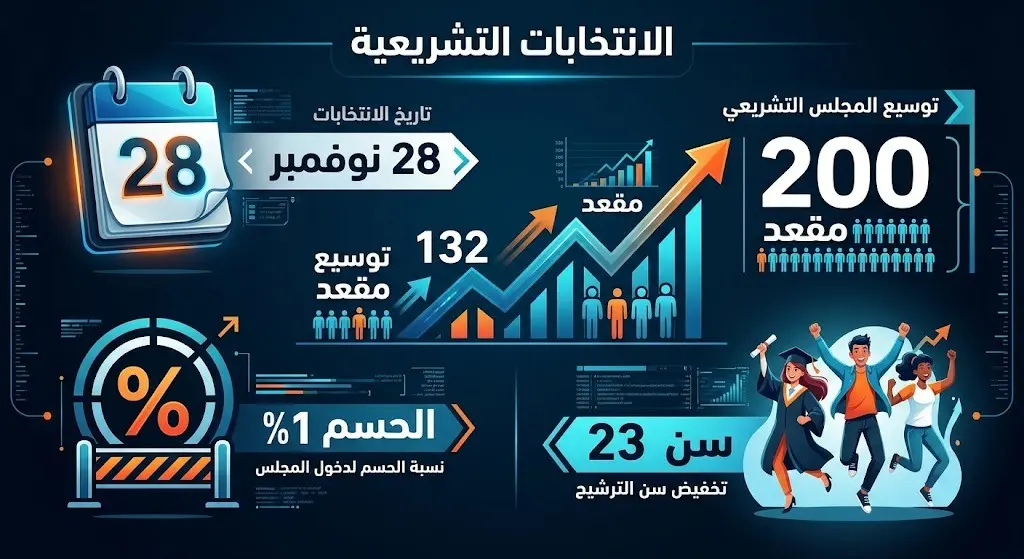 إنفوجرافيك يوضح المواعيد المقررة للانتخابات التشريعية الفلسطينية والتعديلات القانونية الجديدة المتعلقة بعدد المقاعد وسن الترشح.