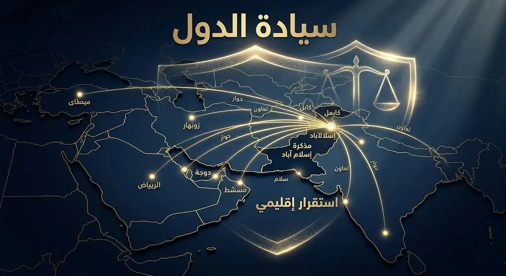رسم معلوماتي يوضح الموقف الباكستاني الداعم لسيادة الدول واستقرار المنطقة من خلال مذكرة إسلام آباد.