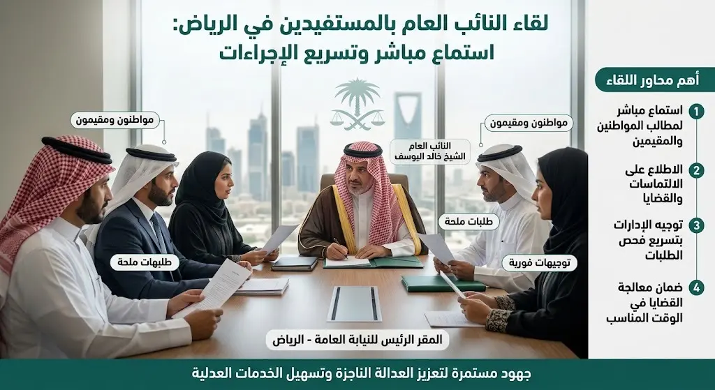 النائب العام الشيخ خالد اليوسف يلتقي المستفيدين في الرياض ويوجه بتسريع فحص الطلبات
