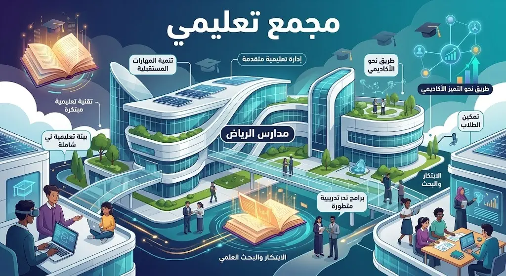 صورة تعبيرية لمجمع تعليمي حديث يرمز للوجهة التشغيلية لمشروع مدينة المعرفة الاقتصادية والذي ستديره مجموعة مدارس الرياض.
