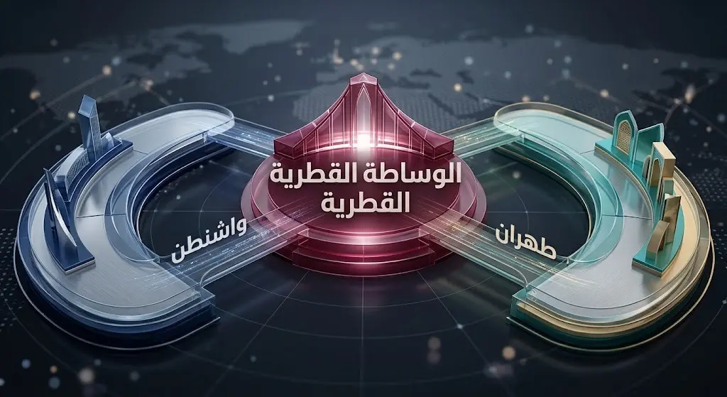 تصميم تجريدي يجسد دور الوساطة القطرية الدبلوماسية بين طهران وواشنطن