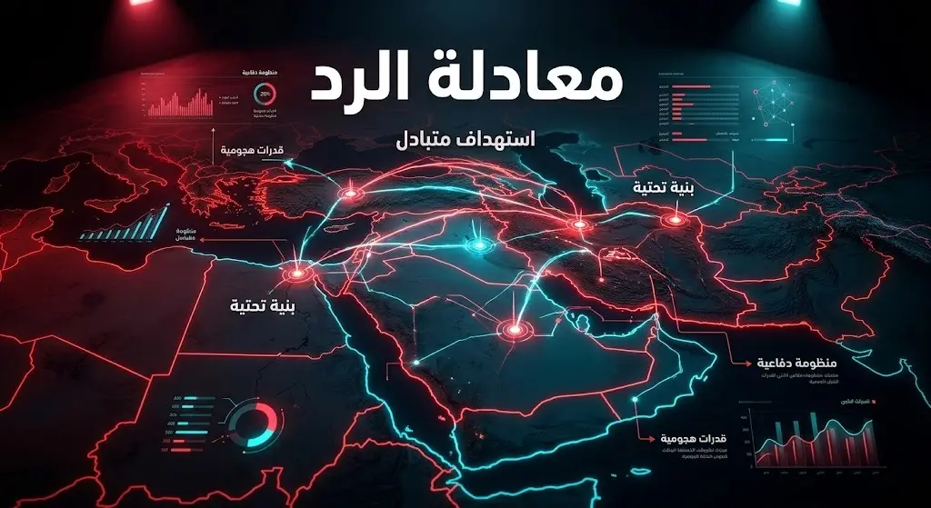 إنفوجرافيك تعبيري يجسد معادلة الردع والتهديد المتبادل بضرب البنية التحتية