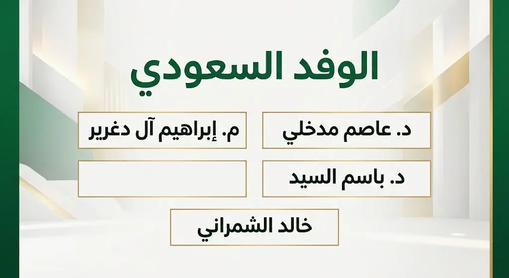 بطاقة معلومات بصرية تستعرض أسماء أعضاء الوفد السعودي المشارك في المباحثات البرلمانية في دوشنبه