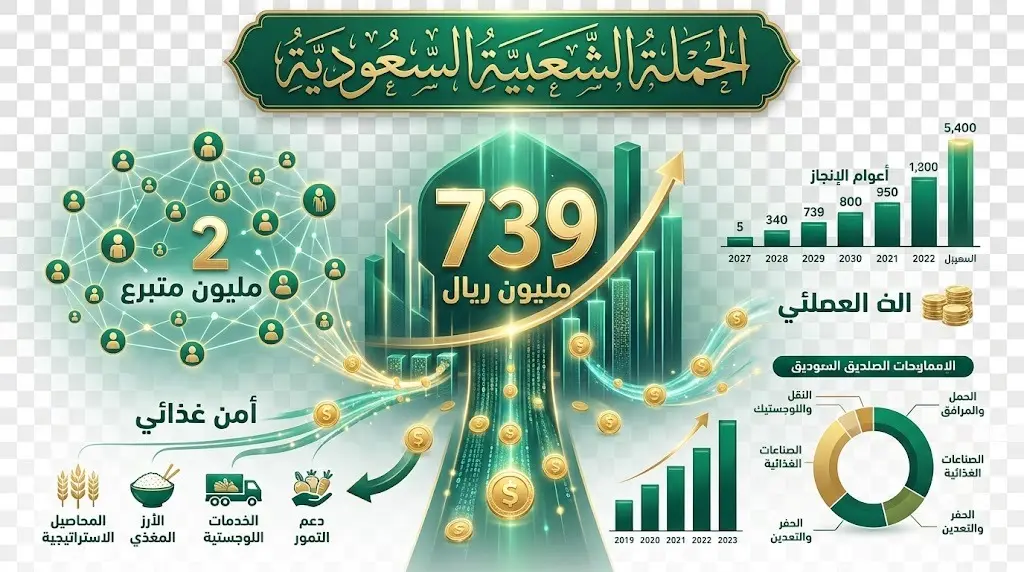 إنفوجرافيك يوضح حجم تبرعات الحملة الشعبية السعودية التي تجاوزت 739 مليون ريال بمشاركة أكثر من مليوني متبرع.