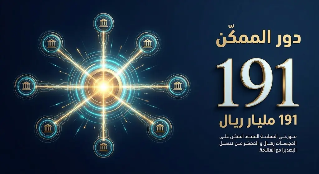 رسم توضيحي يعبر عن انتقال صندوق التنمية العقارية لدور الممكّن مع إبراز رقم 191 مليار ريال كقوة داعمة للقدرة المصرفية.