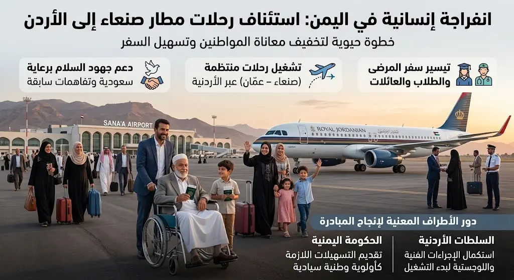 انفراجة إنسانية في اليمن مع استئناف رحلات مطار صنعاء إلى الأردن وتوجيه تحذيرات شديدة لجماعة الحوثي