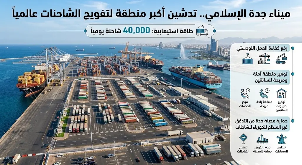 بطاقة 40 ألف شاحنة يومياً.. ميناء جدة الإسلامي يشهد تدشين أكبر منطقة لتفويج الشاحنات عالمياً