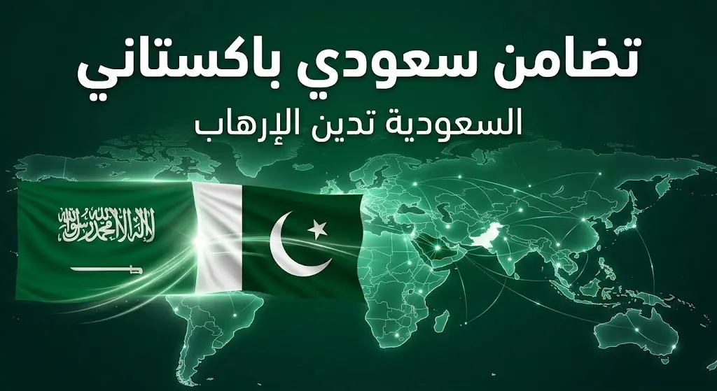 تصميم معلوماتي إخباري يجمع بين علمي السعودية وباكستان تعبيراً عن التضامن الدبلوماسي وإدانة الهجمات الإرهابية.