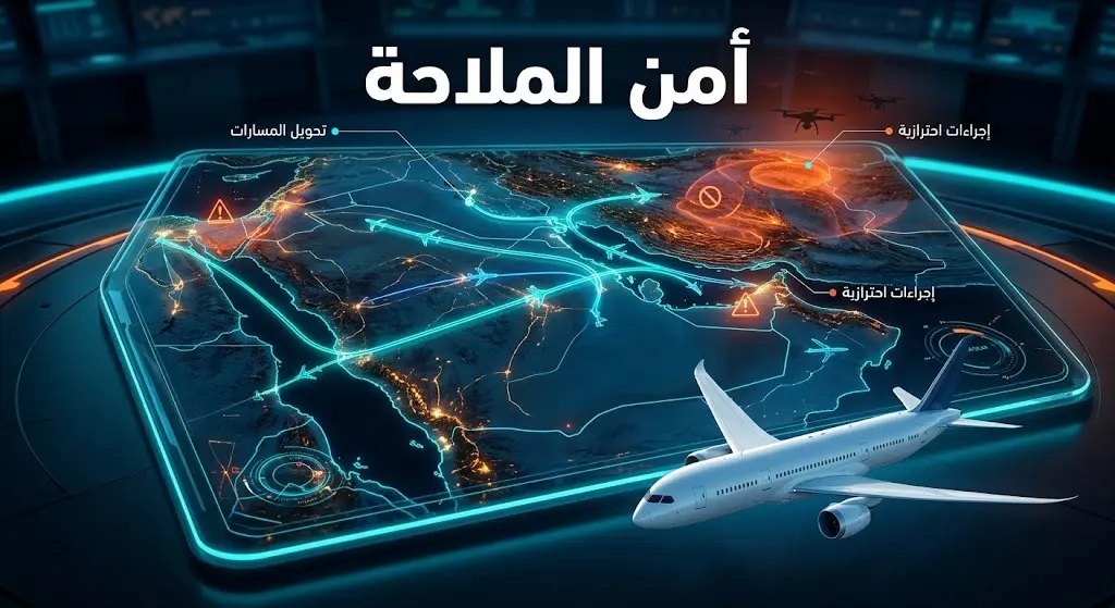 إنفوجرافيك يوضح تأثير الهجمات الأمنية وتغيير مسارات الطيران لضمان سلامة الملاحة الجوية