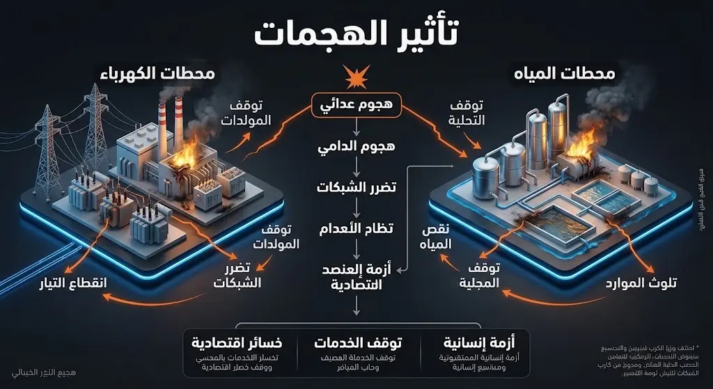 إنفوجرافيك يوضح حجم الأضرار التي طالت محطات توليد الكهرباء وتحلية المياه إثر الهجمات