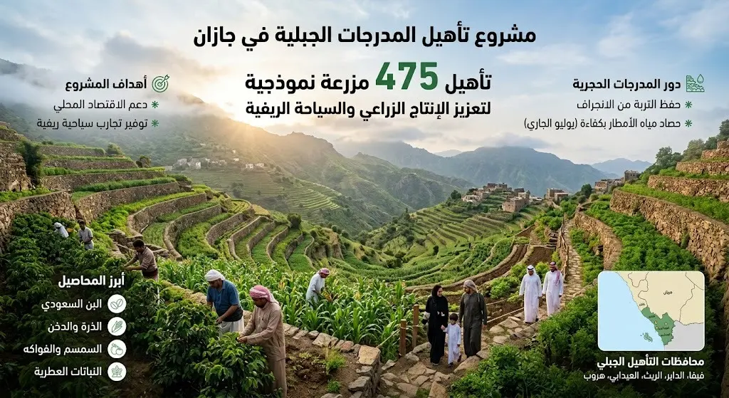 تأهيل 475 مزرعة نموذجية في مدرجات جازان الجبلية لتعزيز الإنتاج الزراعي والسياحة الريفية