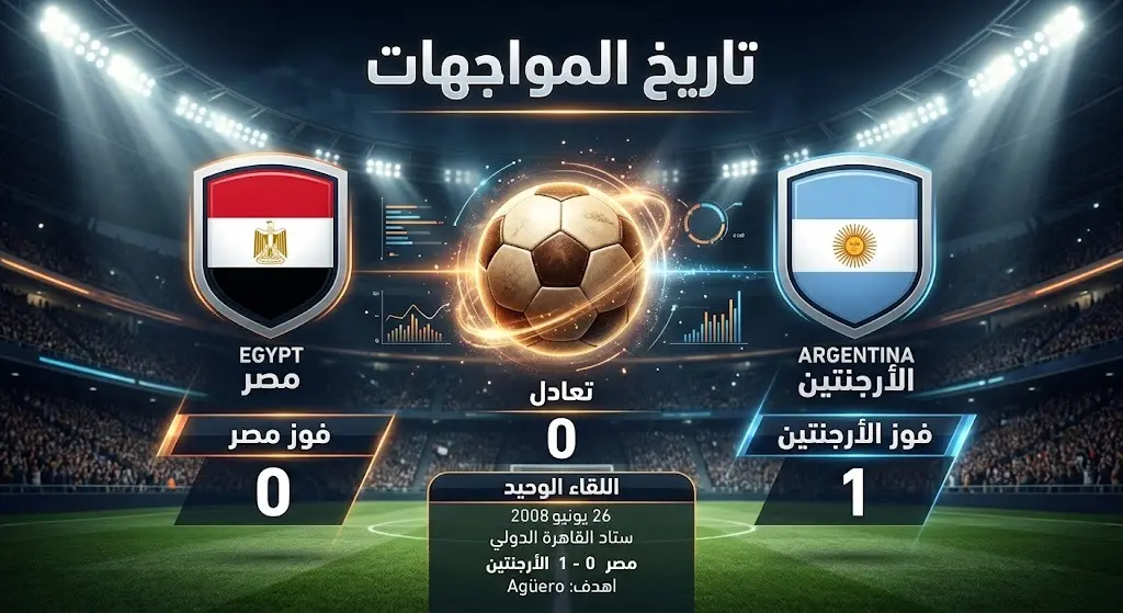 إنفوجرافيك يوضح تاريخ المواجهات المباشرة بين منتخبي مصر والأرجنتين التي اقتصرت على مباراة ودية وحيدة عام 2008.