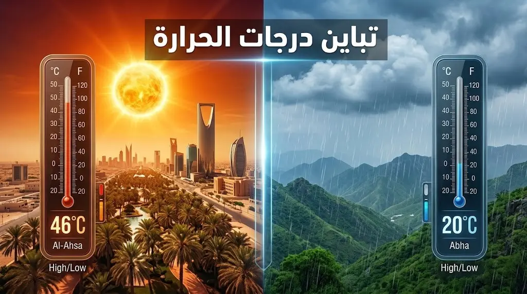 تباين كبير في درجات الحرارة بمدن المملكة اليوم والأحساء تتصدر القائمة بـ 46 مئوية