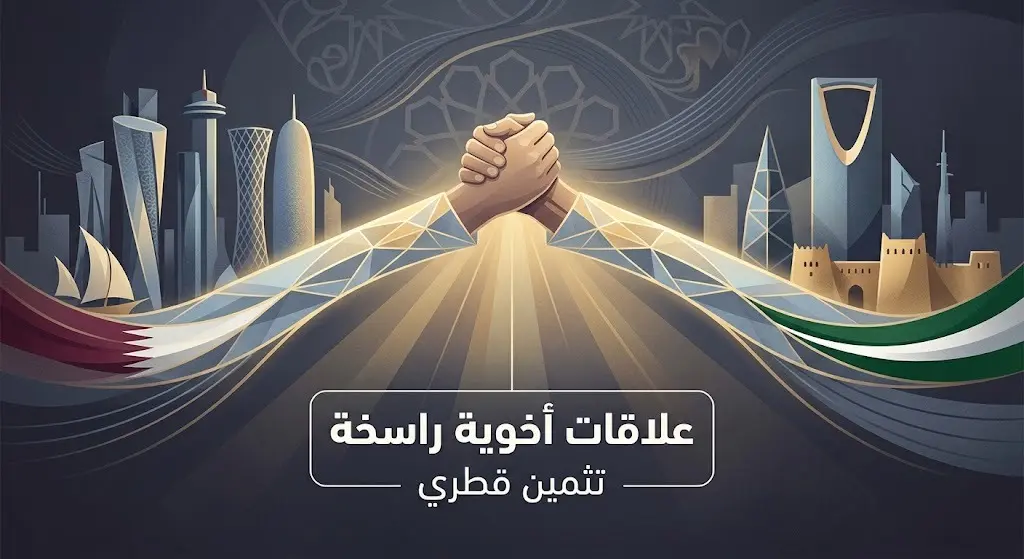 تصميم تعبيري يبرز العلاقات الأخوية الراسخة والتقدير القطري لمشاعر المواساة الصادقة من القيادة السعودية.