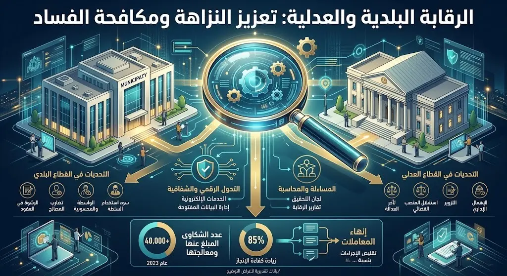 إنفوجرافيك يوضح التجاوزات المضبوطة في الأجهزة العدلية والبلدية تشمل قضايا رشوة واستغلال النفوذ