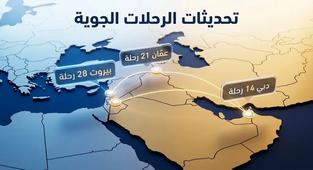 إنفوجرافيك يوضح زيادة السعة التشغيلية وعدد رحلات الخطوط التركية أسبوعياً إلى دبي، عمّان، وبيروت.