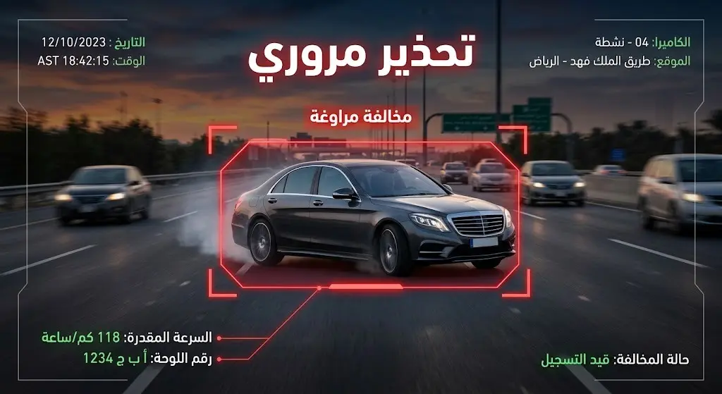 صورة تعبيرية لكاميرا رصد آلي تلتقط مخالفة سيارة تراوغ بشكل خطير بين المسارات على طريق سريع.