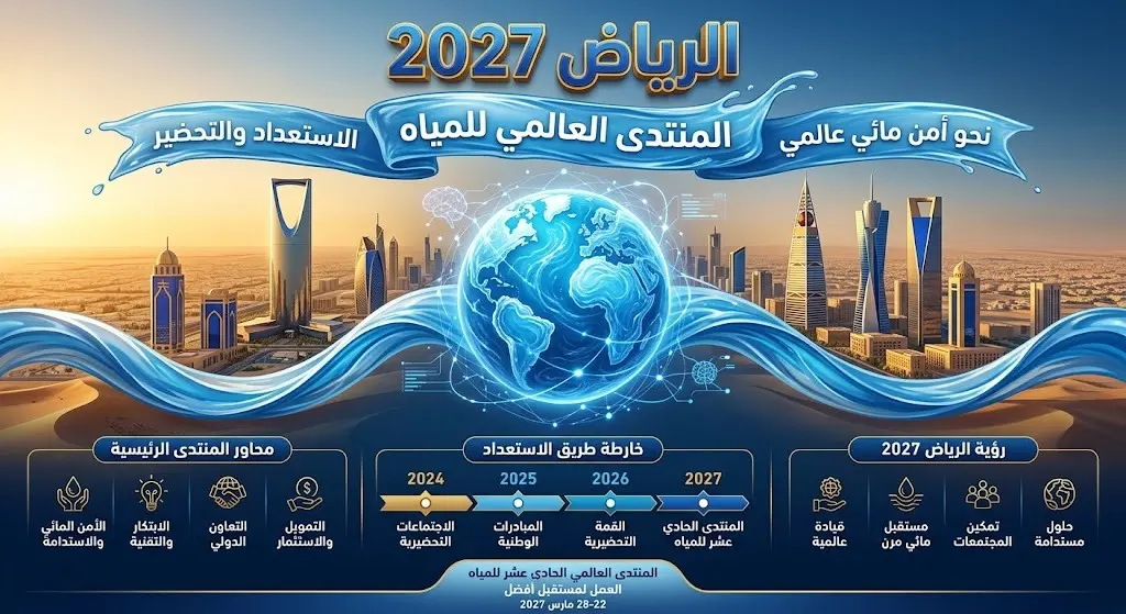 تصميم بصري ملهم يدمج بين معالم الرياض وموجات المياه العالمية تعبيراً عن استضافة المنتدى العالمي للمياه 2027.