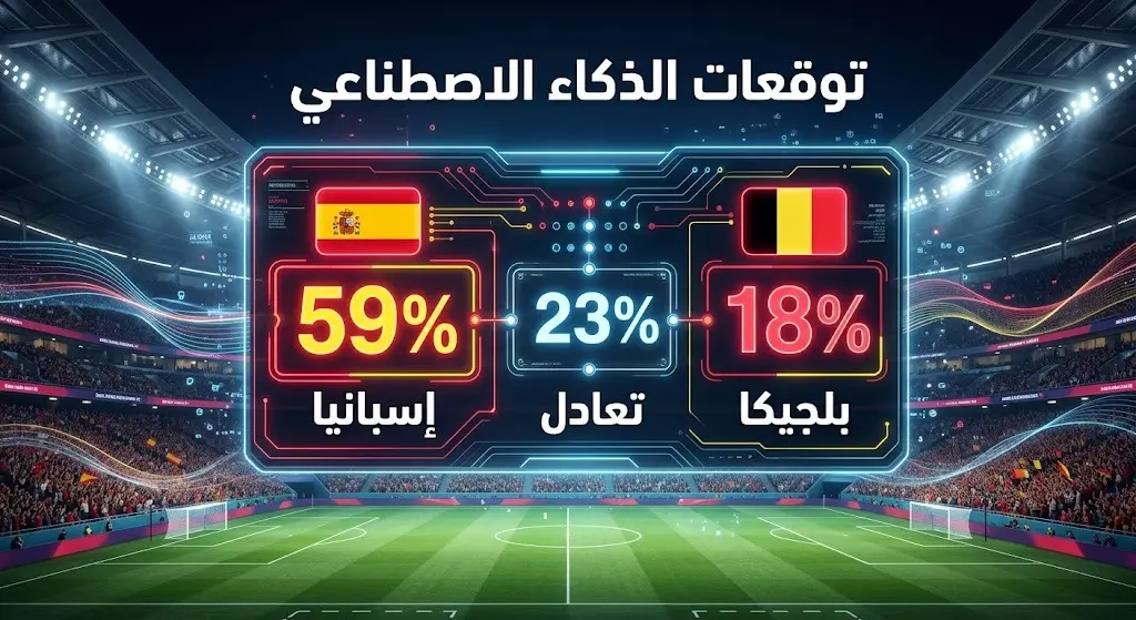 رسم بياني مستوحى من الذكاء الاصطناعي يوضح نسب فوز إسبانيا وبلجيكا في ربع نهائي كأس العالم