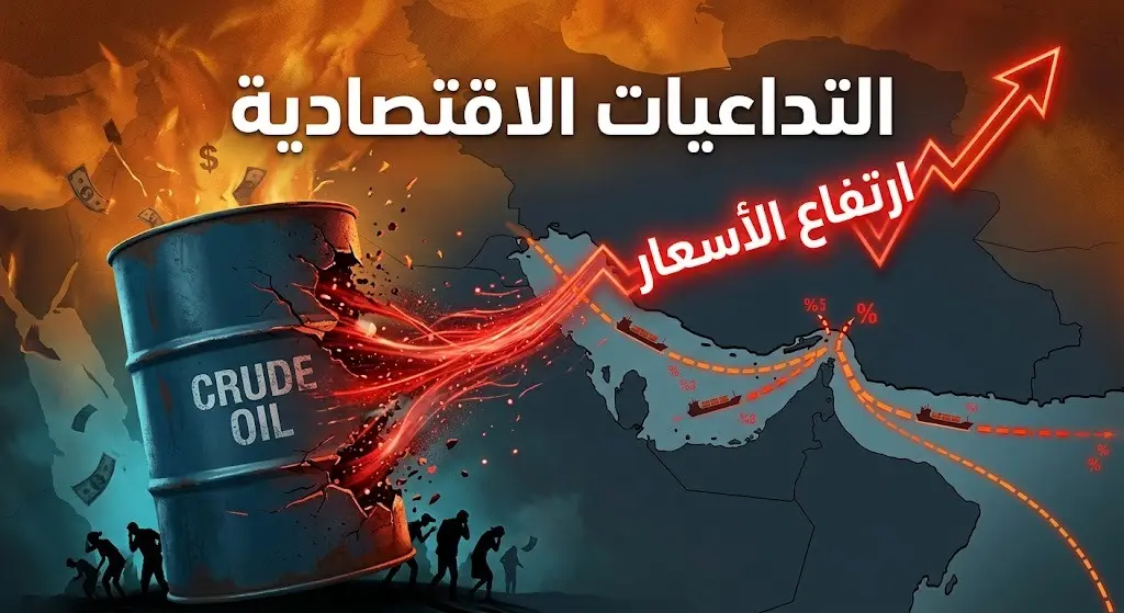 تصميم تعبيري يجسد التداعيات الاقتصادية للحرب وارتفاع أسعار الوقود وتكلفة المعيشة.