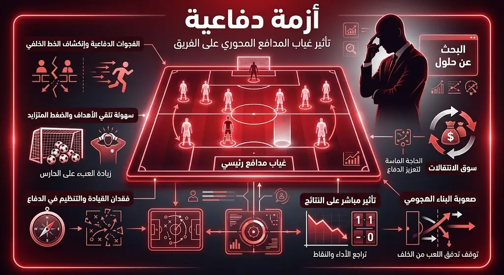 تصميم تكتيكي يبرز الفراغ الذي سيتركه ساليبا في دفاع أرسنال والخيارات المطروحة لتعويضه.