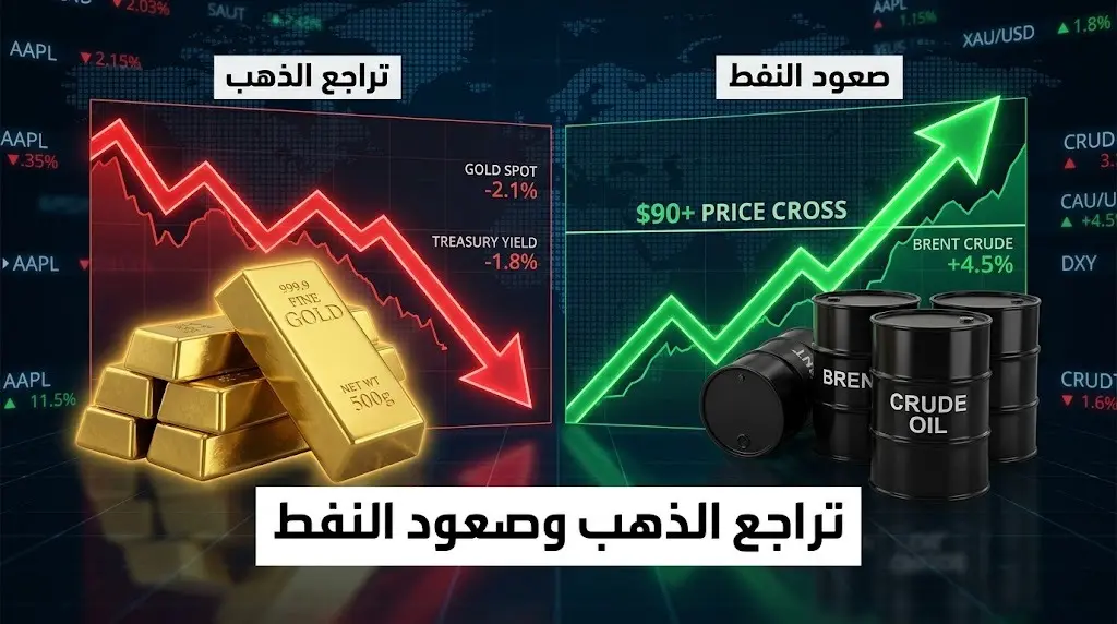 تراجع أسعار الذهب عالمياً إثر صعود خام برنت فوق 90 دولاراً وتزايد مخاوف التضخم