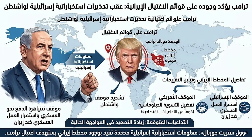 ترامب يؤكد وجوده على قوائم الاغتيال الإيرانية عقب تحذيرات استخباراتية إسرائيلية لواشنطن