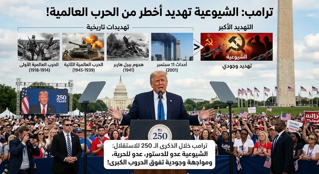 ترامب يصف الشيوعية بالتهديد الأخطر من الحربين العالميتين خلال احتفالات ذكرى الاستقلال