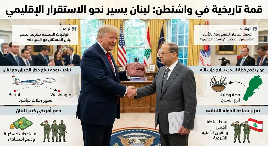 ترامب يوجه برفع حظر الطيران مع لبنان وعون يقدم خطة لسحب سلاح حزب الله