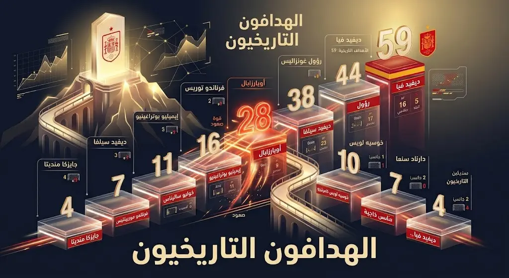 إنفوجرافيك يستعرض ترتيب ميكيل أويارزابال بين الهدافين التاريخيين لمنتخب إسبانيا برصيد 28 هدفاً