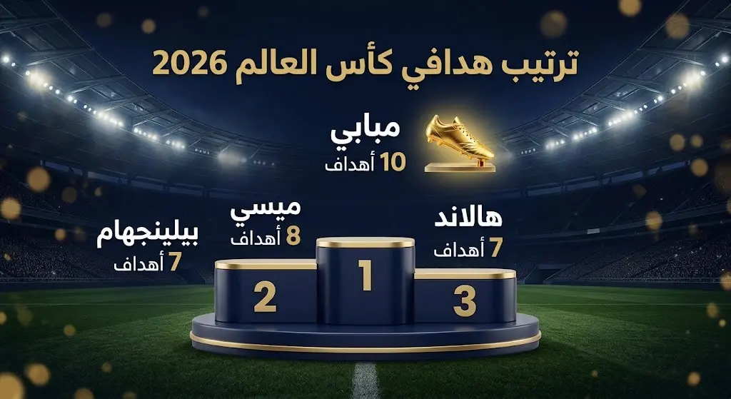 إنفوجرافيك رياضي يوضح الترتيب النهائي لهدافي كأس العالم 2026 بصدارة كيليان مبابي يليه ليونيل ميسي
