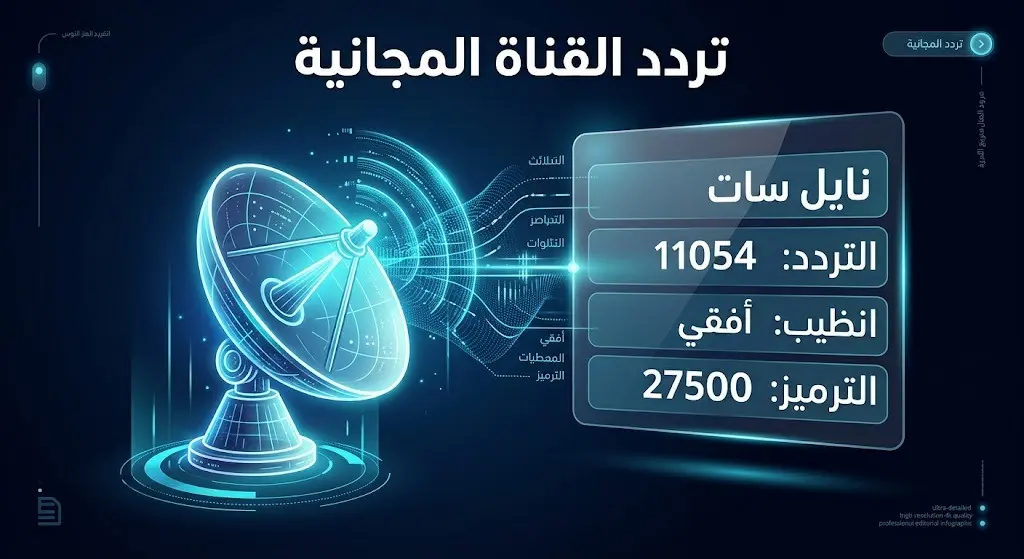 إنفوجرافيك تقني حديث يستعرض تفاصيل تردد قناة bein fifa world cup المفتوحة على النايل سات.