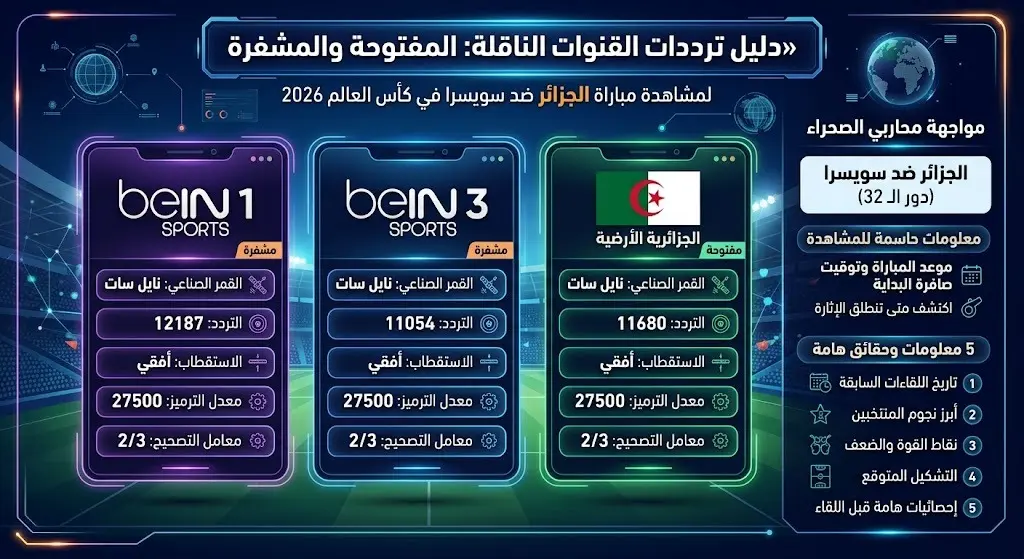 ترددات القنوات الناقلة المفتوحة والمشفرة