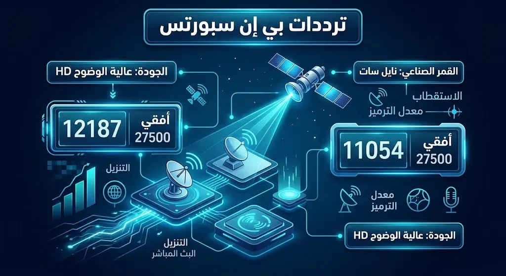 إنفوجرافيك يوضح ترددات قنوات بي إن سبورتس الناقلة لمباراة البرازيل والنرويج على القمر الصناعي نايل سات.