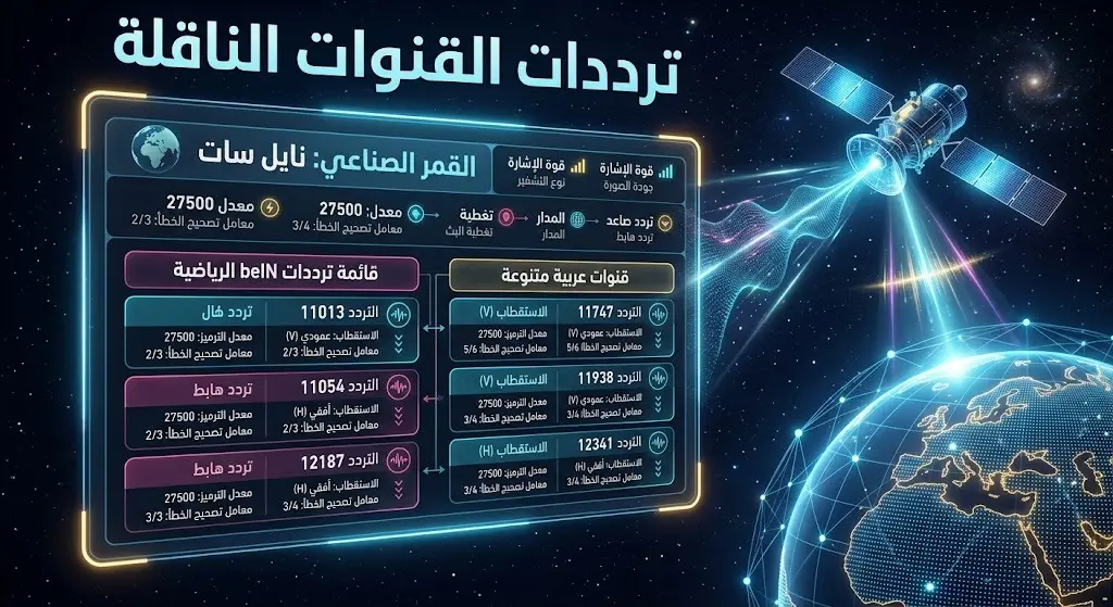 إنفوجرافيك تقني يستعرض ترددات قنوات beIN Sports Max الناقلة لمباراة مصر والأرجنتين على القمر الصناعي نايل سات.