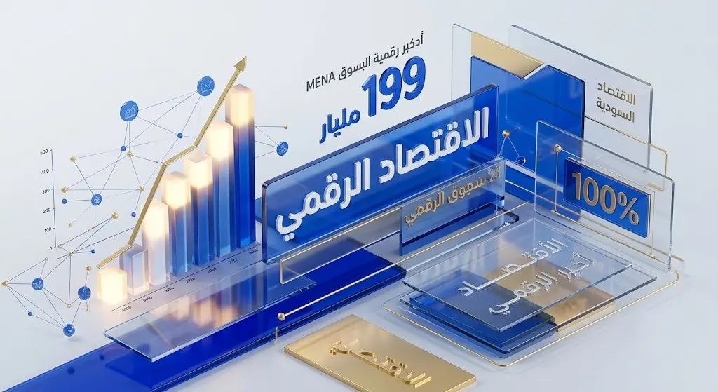 إنفوجرافيك عصري يعرض تصاعد مؤشرات الاقتصاد الرقمي وبلوغ حجم سوق الاتصالات 199 مليار ريال