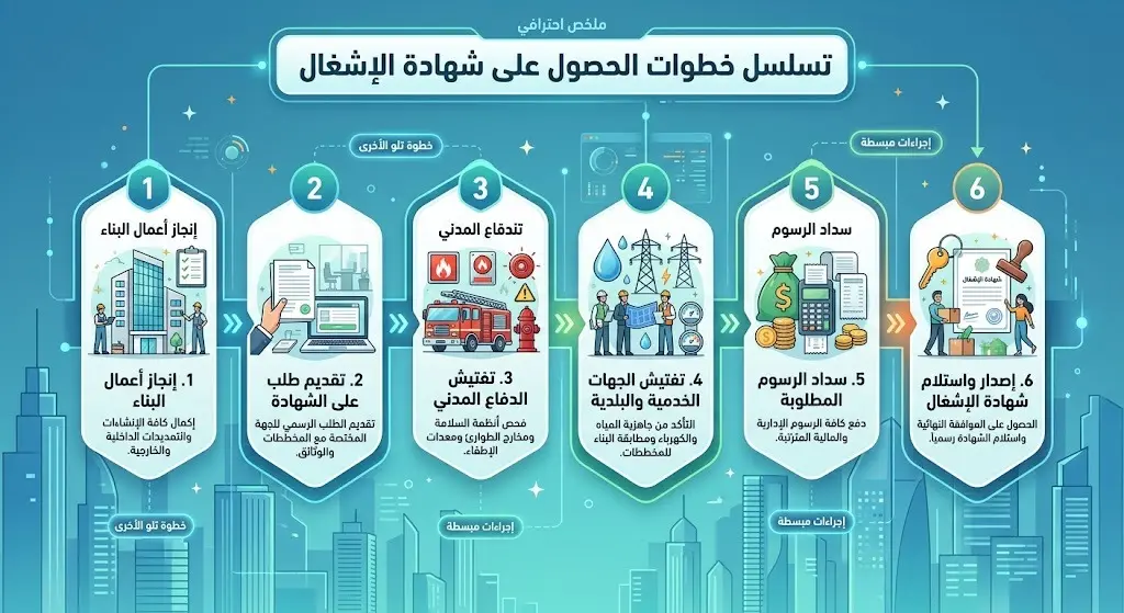 تسلسل خطوات الحصول على شهادة الإشغال