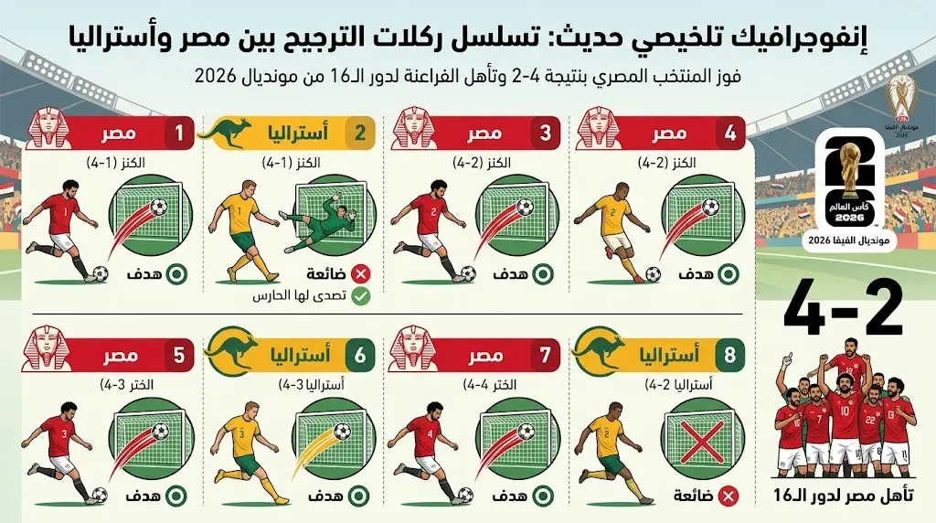 تسلسل ركلات الترجيح بين مصر وأستراليا