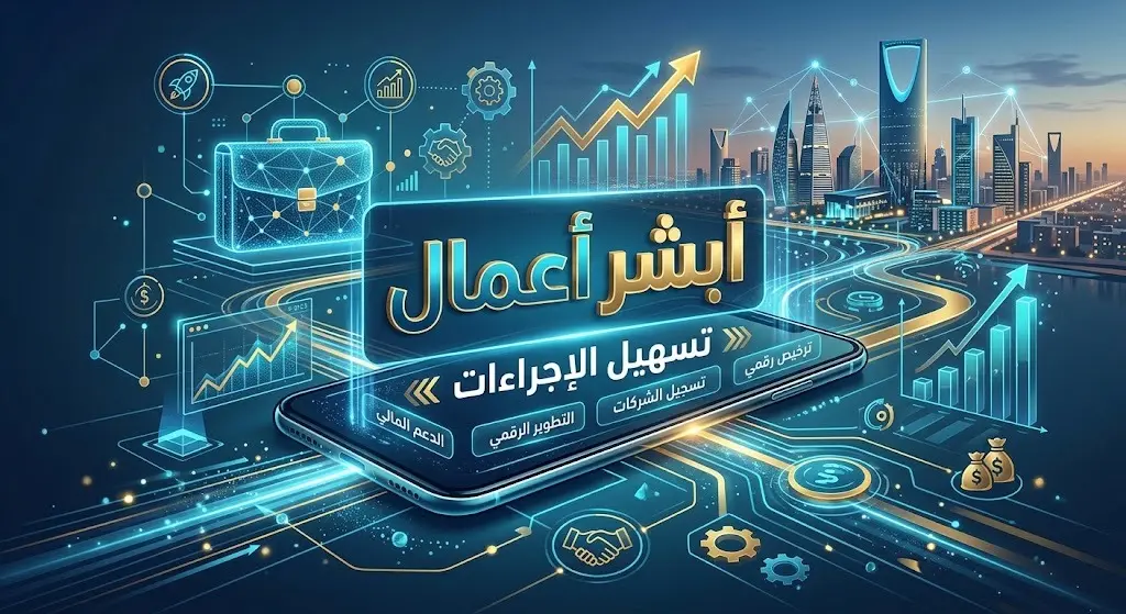 صورة تعبيرية لواجهة رقمية حديثة تمثل منصة أبشر أعمال وتسهيل المعاملات التجارية